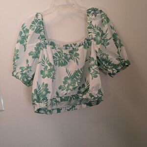 Green Floral Puff Sleeve Top